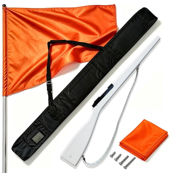 KHAMPA Spinning Blue Color Guard Flag with Pole, Carry Bag & Practice Rifle- Orange