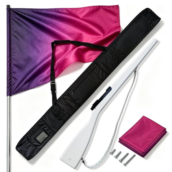 KHAMPA Spinning Blue Color Guard Flag with Pole, Carry Bag & Practice Rifle- Pink