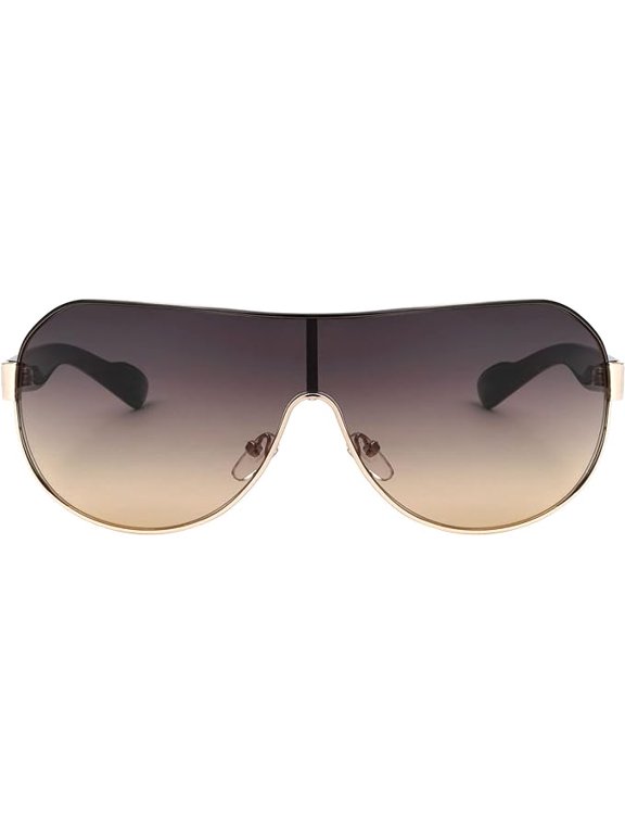 KHAN - One Piece Shield Lens Unisex Sunglasses Featuring Gradient Lenses and Trendy Color Accents - Gold/Black