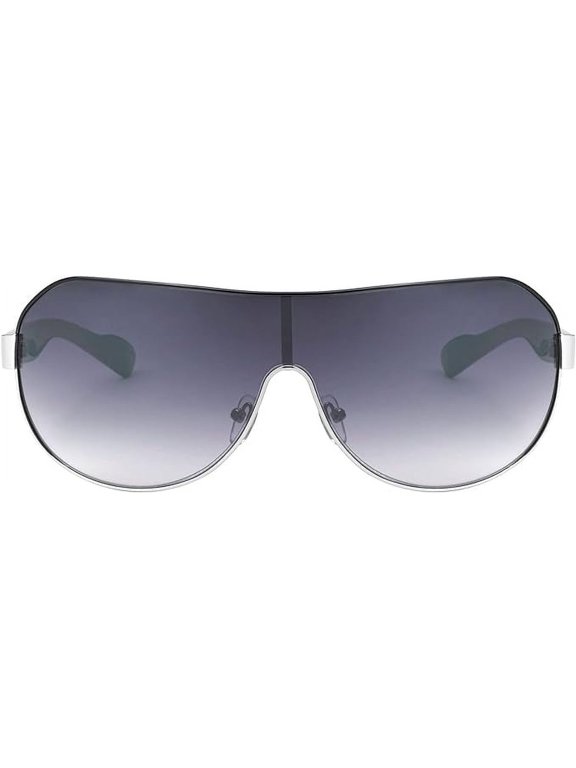 KHAN - One Piece Shield Lens Unisex Sunglasses Featuring Gradient Lenses and Trendy Color Accents - Silver/Black