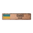 thumbnail image 1 of KHARKIV UKRAINE Vintage Aluminum Street Sign Ukrainian flag city country road rustic metal tin wall gift | Indoor/Outdoor | 18" Wide, 1 of 4