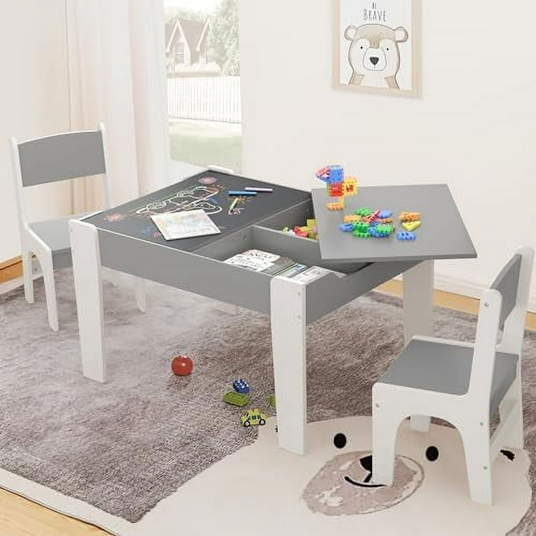 Kids Art Table, 2-In-1 Kids Craft Table and Chair Set , Wooden