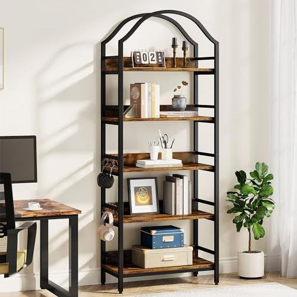 KHBIULIFE 5Tier Bookshelf 73" Tall Arched Bookcase Industrial Wood