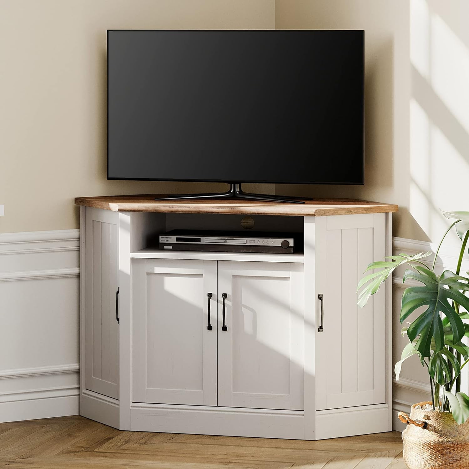 KHBIULIFE Corner TV Stand for 55 Inch TV Entertainment Center Wood TV