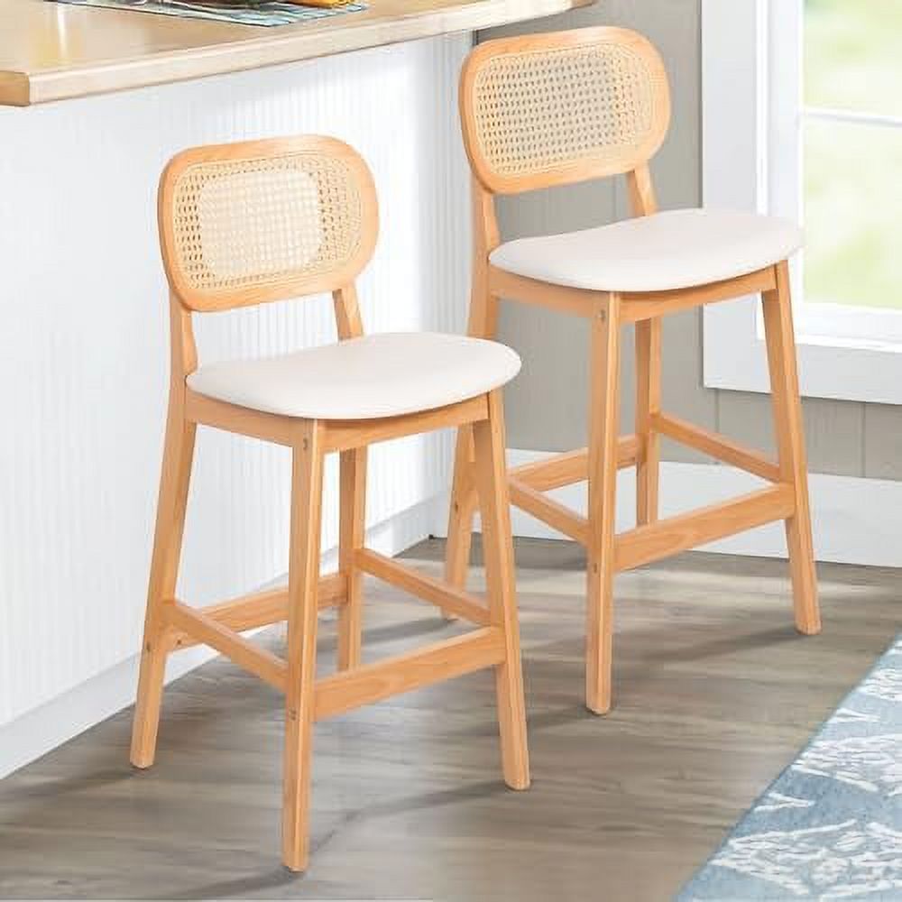 KHBIULIFE Counter Height Stools Set of 2 Rattan Barstools with Back and