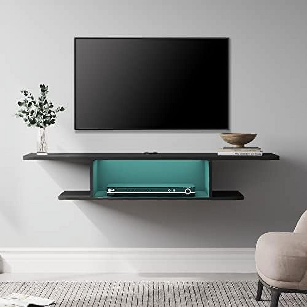 KHBIULIFE Floating LED Entertainment Center Wall Mounted TV Stand Wood