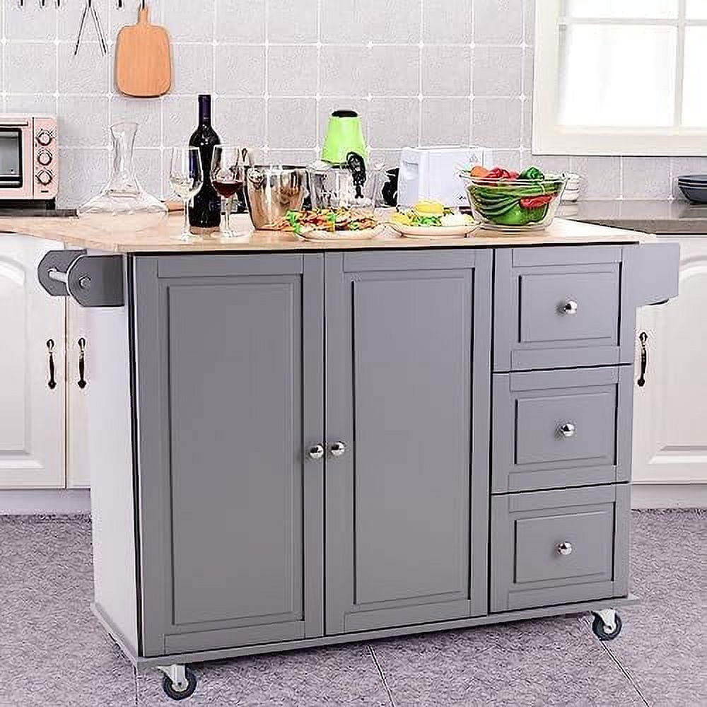 KHBIULIFE Kitchen Island Cart on Wheels Rolling Kitchen Table with