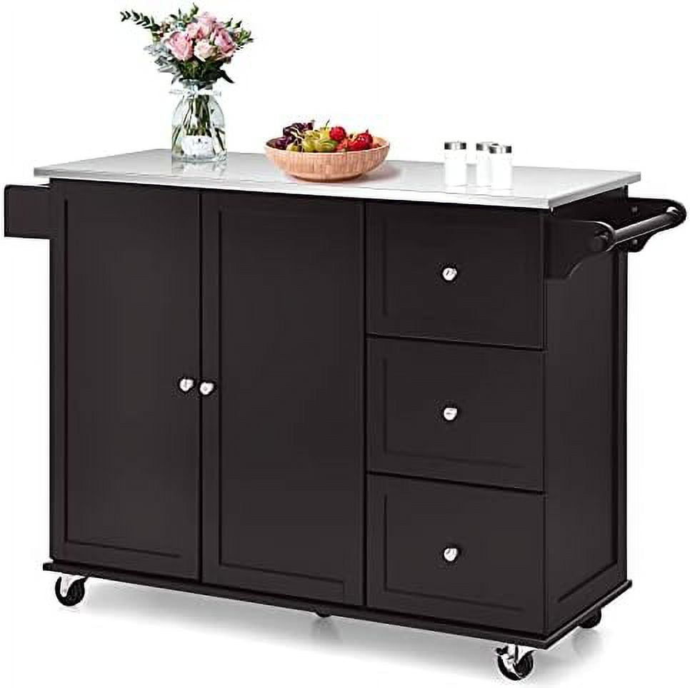 KHBIULIFE Kitchen Island on Wheels with Stainless Steel Top Rolling