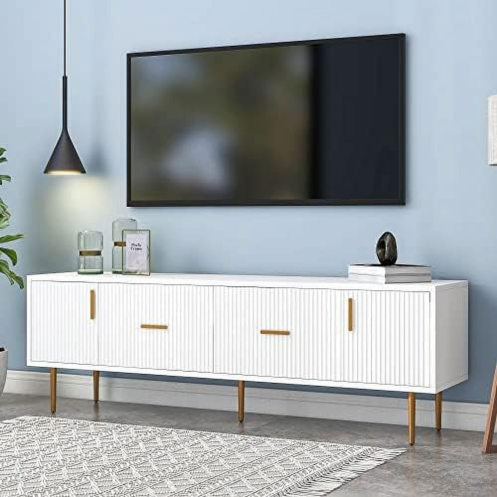 KHBIULIFE LED TV Stand for 70 Inch TV White High Gloss Entertainment
