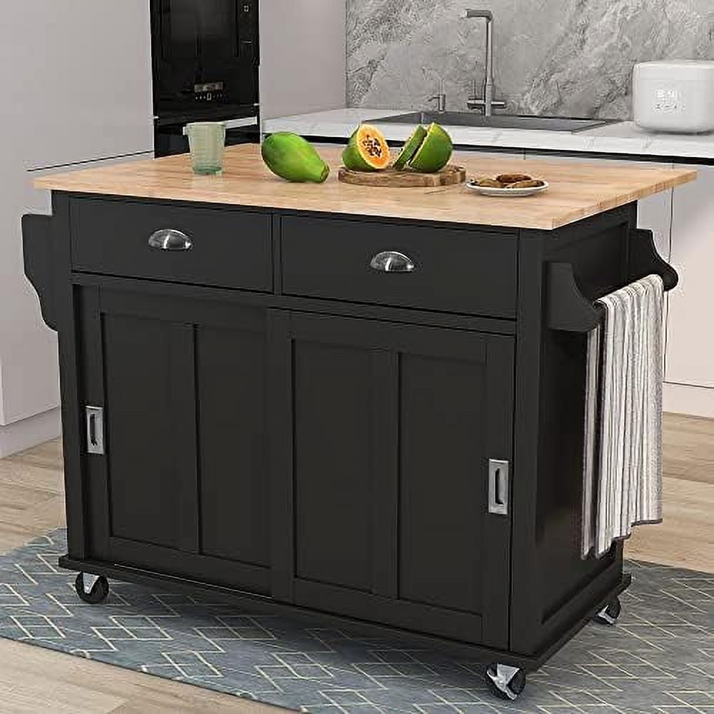 KHBIULIFE Mobile Kitchen Cart Rolling Kitchen Island with DropLeaf