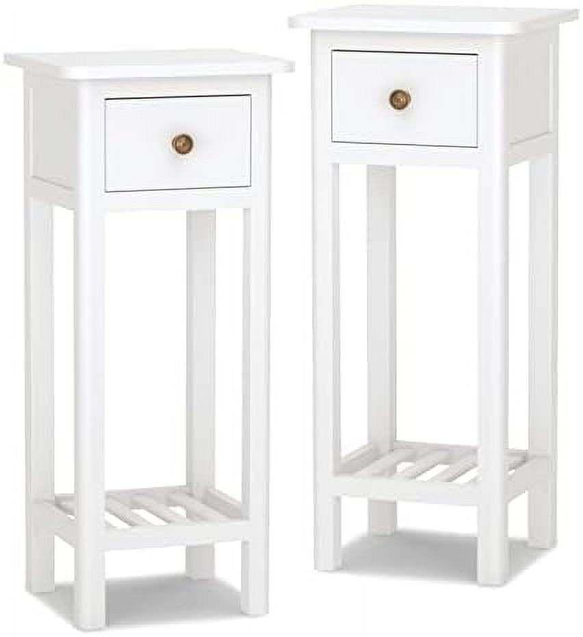 KHBIULIFE Narrow Small End Table for Small Spaces Farmhouse Acacia Wood