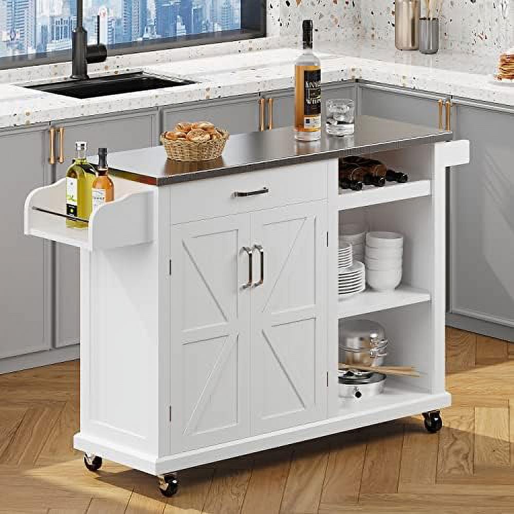 KHBIULIFE Rolling Kitchen Island with Stainless Steel Top Kitchen