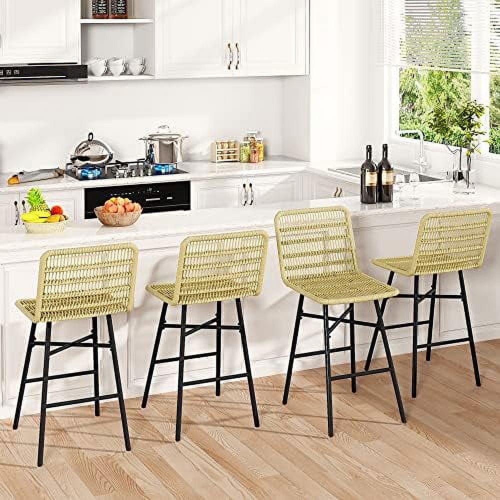 KHBIULIFE Stools Set of 2 27'' Rattan Counter Height Stools Natural