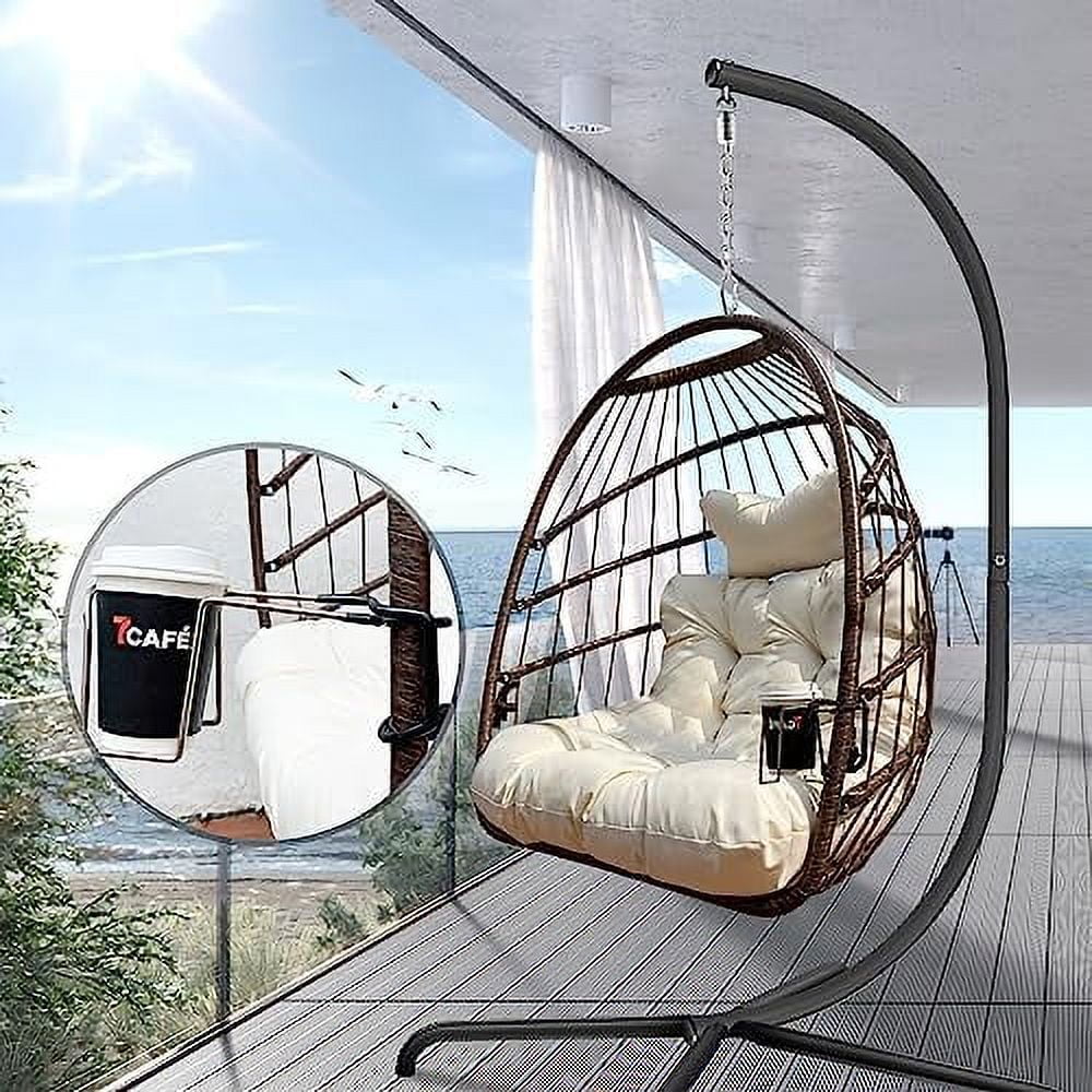 KHBIULIFE Swing Egg Chair with Stand Indoor Outside Foldable Frame