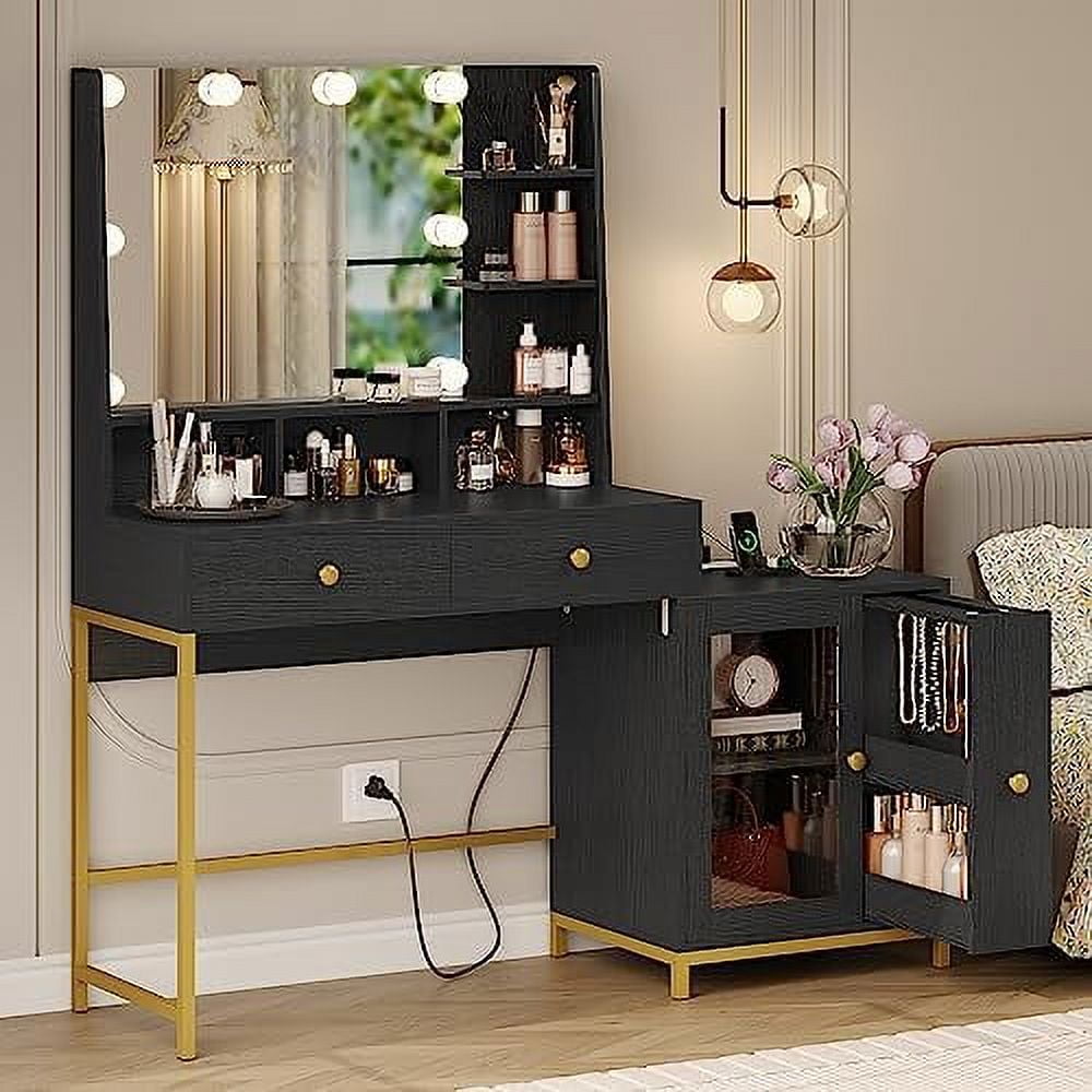 KHBIULIFE Vanity Desk with Mirror and Lights in 3 Colors Makeup Vanity