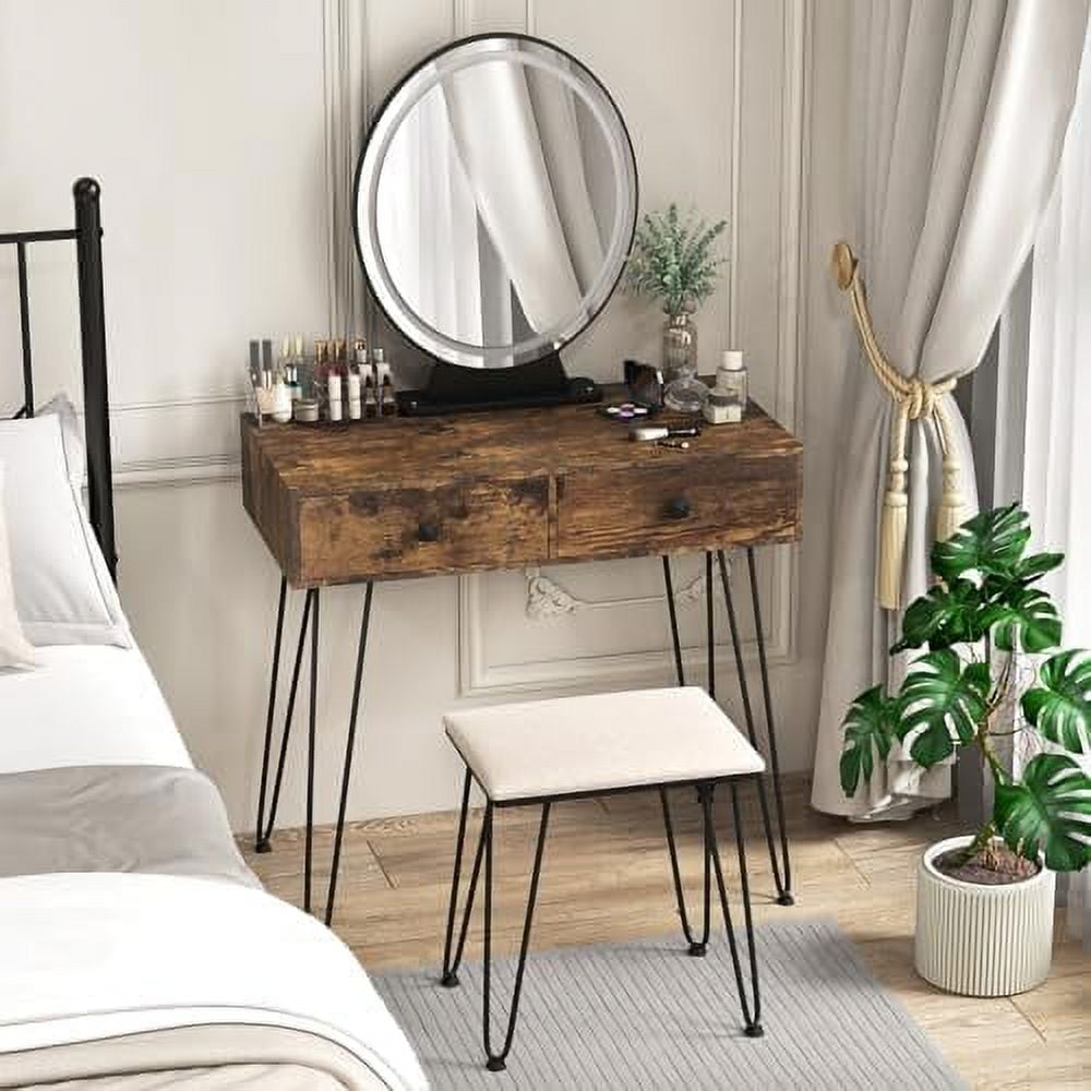 KHBIULIFE Vanity Desk with Mirror and Lights Makeup Dressing Table Set