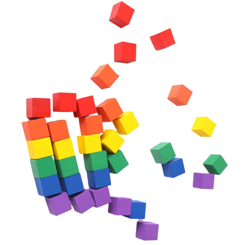 KHBUAB 100Pcs Wooden Cube Blocks Assorted Color Square Cubes for ...