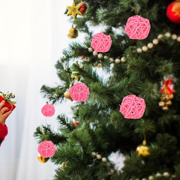 KHBUAB 15Pcs Pink Rattan Balls Decorative for Craft Project Home Decor 3cm 4cm 5cm