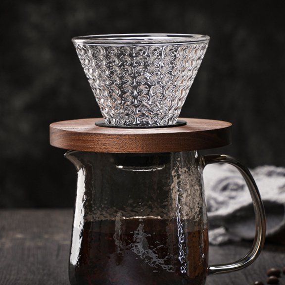KHBUAB 1Pc Transparent Coffee Drip Cup with Wood for Coffee Enthusiasts