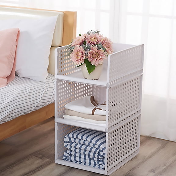 KHBUAB Plastic Clothes Storage Basket in White Stackable for T-Shirt Pants and Winter Garment Storage