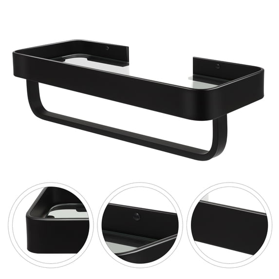 KHBUAB 1Set Bathroom Floating Shelf Wall Mounted Rust-resistant Aluminum Alloy Black Rectangular Homeowners