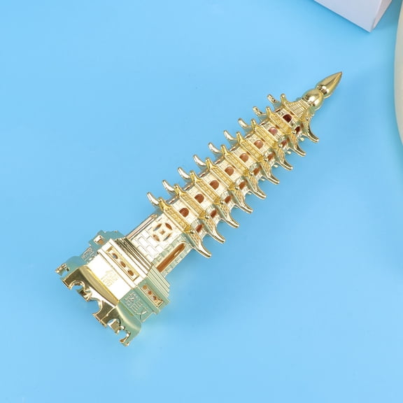 KHBUAB 1Set Golden Metal Craft Figurine Tower Shape Home Decoration Art Collection present