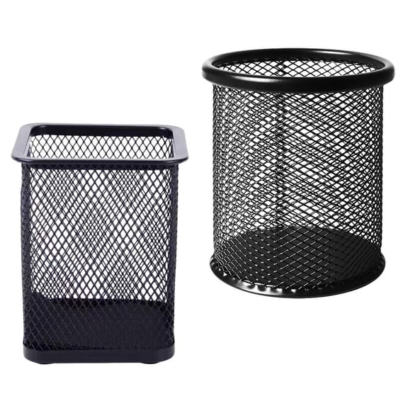 KHBUAB 2Pcs Container Pen Holder Iron Pen Holders for Desk 10X3.5in Black for Students and Workers