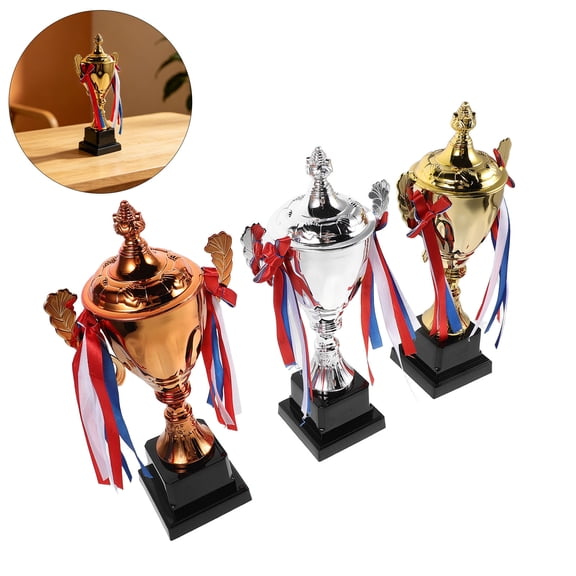 KHBUAB Plastic Metal Trophy Set Plated Gold Plated Silver Bronze for Game Award Presentations 3Pcs