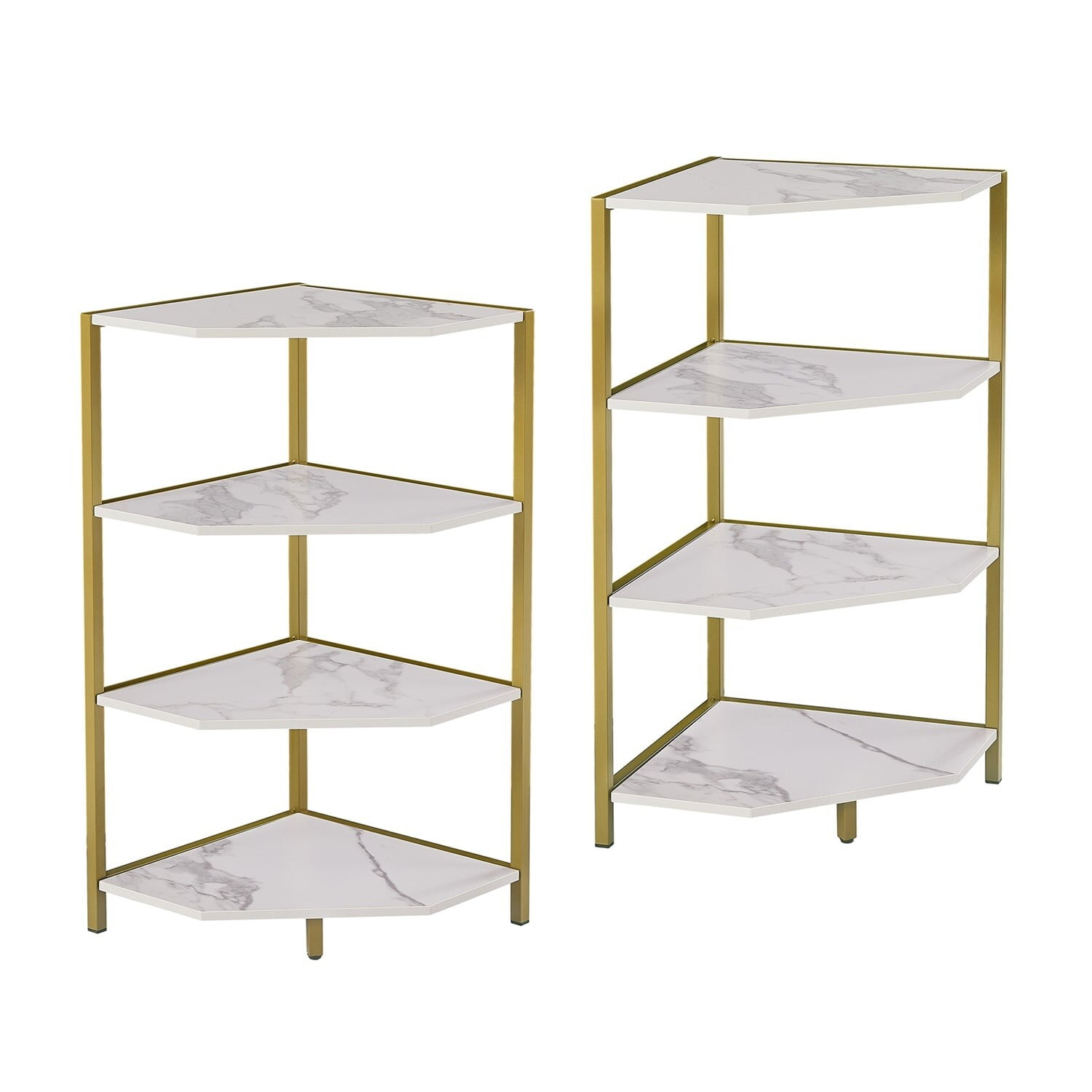 KHD Javlergo Set of 2 Corner Shelf, Freestanding 4Tier Wood Storage