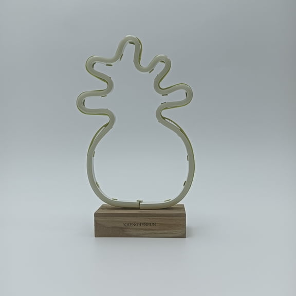 KHENGHENEUN Neon signs Pineapple Neon Sign, LED Decorative Light with Wood Base, Green and White