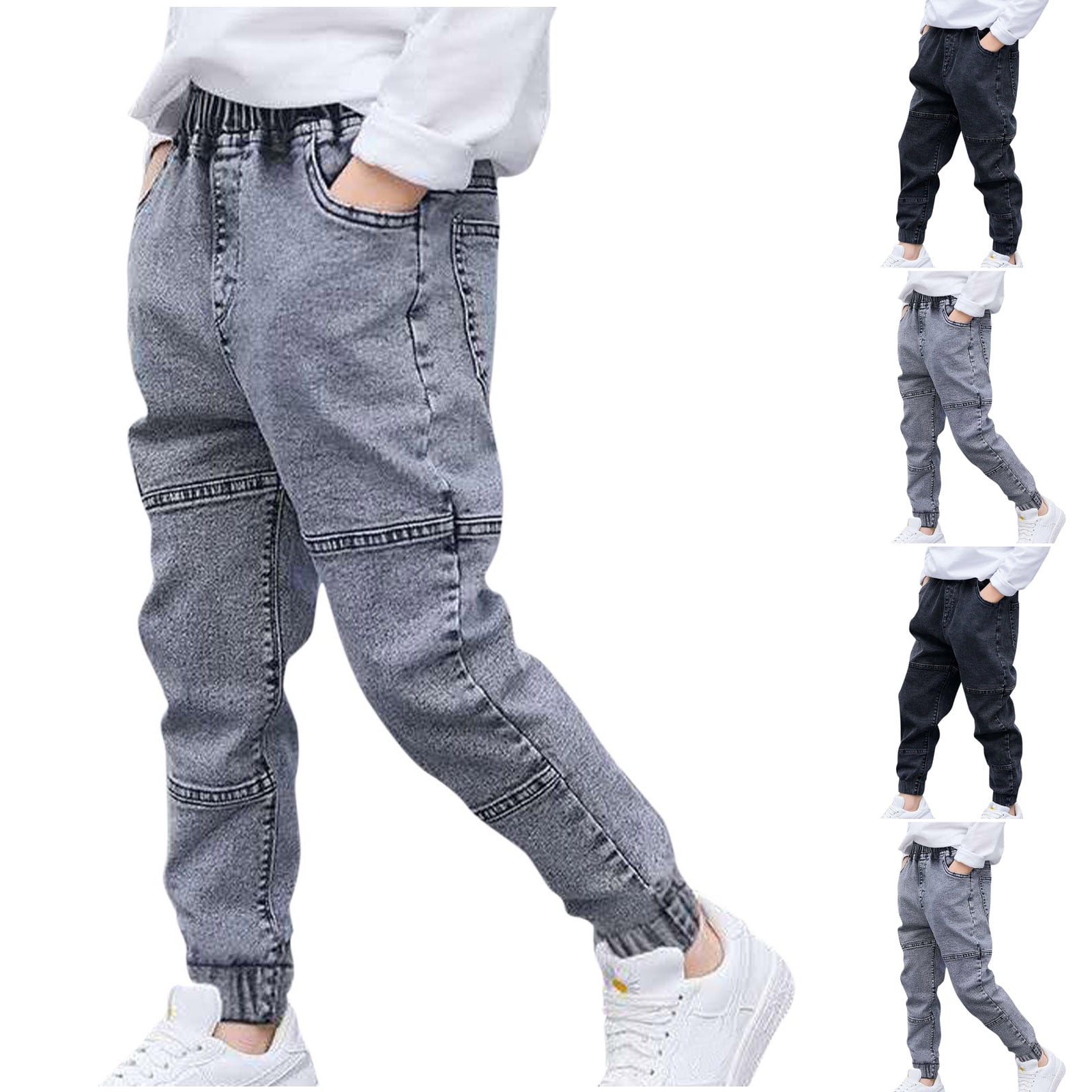 KHJSJOK Boys 3-8 Years Full Length Pants Jeans Solid High Stretch