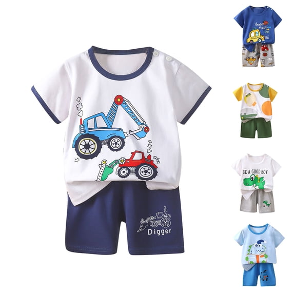 KHJSJOK Kids 0-8 Years Summer Short Sleeve Round Neck Outfits Print Tops and Shorts 2 Piece Suits Casual Daily Wear