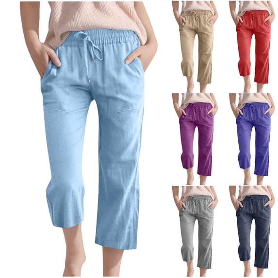 KHJSJOK Kids Girls Boys Summer Solid Capris Pants Linen Fabric Loose Style