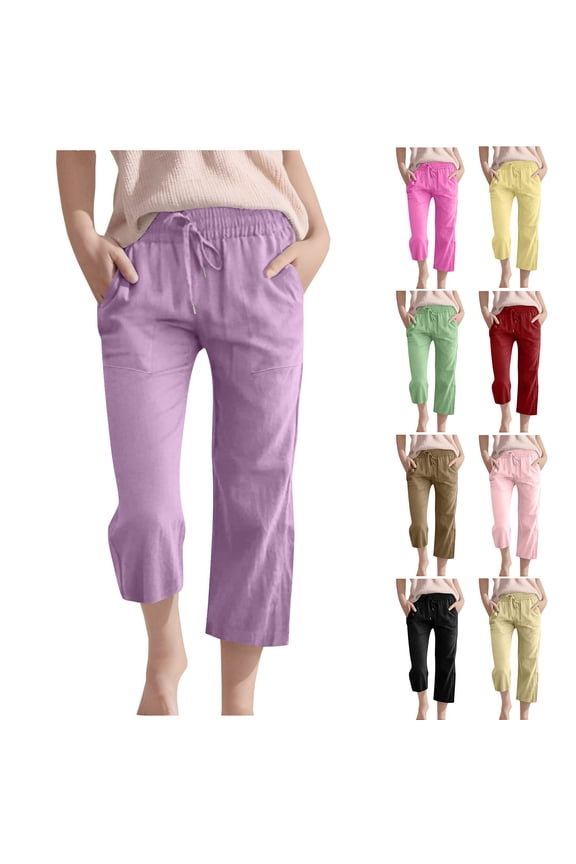 Kids Girls Boys Summer Solid Capris Pants Linen Loose Style
