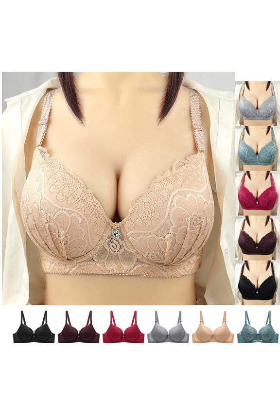 Womens Everyday Bras Plus Size Solid C Cup Underwire Lift Thin Cup Bras