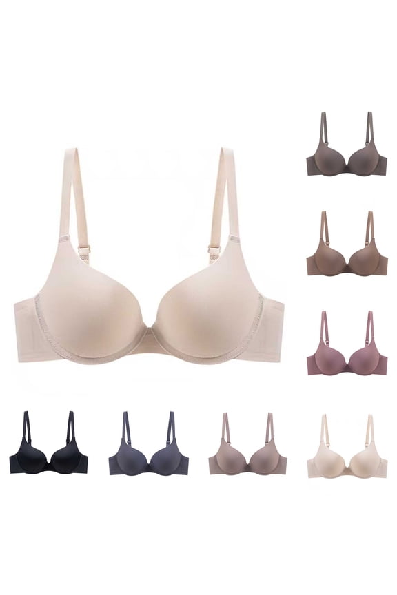 Womens Everyday Bras Solid D Cup Seamless Lift Underwire Push Up Thin Cup Bras