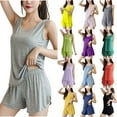 thumbnail image 1 of KHJSJOK Womens Pajamas Ruffle Camisole with Chest Pad Elastic Waist Shorts Sets, 1 of 4