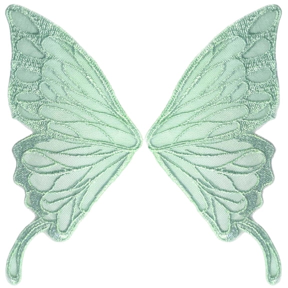 KHONTS 1 Pair Fairy Wings Sew on Patches Butterfly Lace Appliques Wings Embroidery Collar Neckline Trims Embellishments DIY Garment Dress Supplies Mint Green One Size