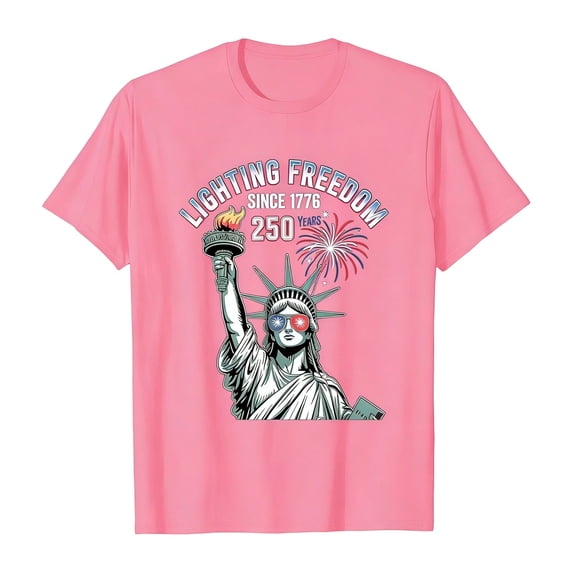 KHONTS 1776-2026 USA Flag Printed Shirts for Men Independence Day 4th of July Tops Short Sleeve Crew Neck T Shirts Z01-Pink XL