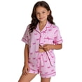 thumbnail image 1 of KHONTS 2 Piece Pajamas Stripped Printed Sets for Kids Girls Short Sleeve Button down Shirts and Shorts Sleepwear,Size 8-12 Years 160, 1 of 4