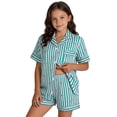 thumbnail image 1 of KHONTS 2 Piece Pajamas Stripped Printed Sets for Kids Girls Short Sleeve Button down Shirts and Shorts Sleepwear,Size 8-12 Years 160, 1 of 4