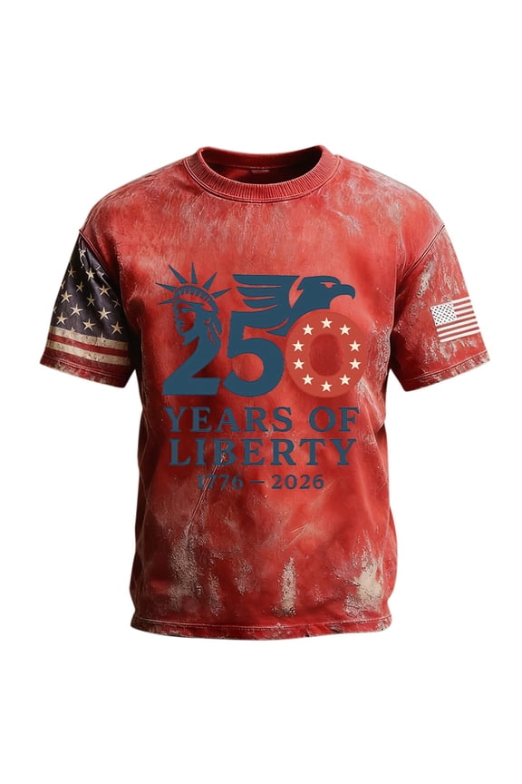 250 Anniversary USA Shirt for Men 1776-2026 America Flag Tees 4th of July Patriotic Plus Size T Shirts Independence Day Graphic Tops 02-Red M