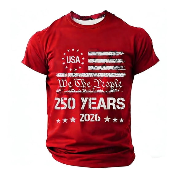 KHONTS 250 Years America Anniversary Shirts for Men 250th Independence Day T-Shirt 4th of July Short Sleeve Tees 02-Red XXL