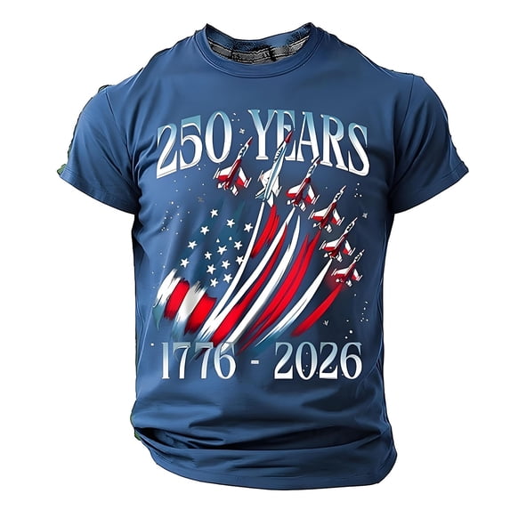 KHONTS 250years Patriot Tshirts for Men USA Flag Printed Independence Day 250th Anniversary Tops Short Sleeve Crew Neck Tees Blue S