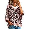 thumbnail image 1 of KHONTS 3/4 Sleeve Leopard Sweaters for Women Lightweight Pullover Sweater Hoodie Casual Loose Drawstring Oversized Fall Outfits Pink M, 1 of 5