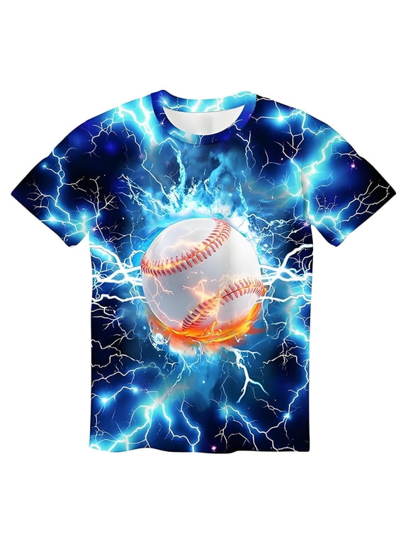 3D Graphic Printed Shirt Kids Neon Shirts for Boys Girls Crewneck Short Sleeve Tee,Size 2-13 Years 08-Blue 160