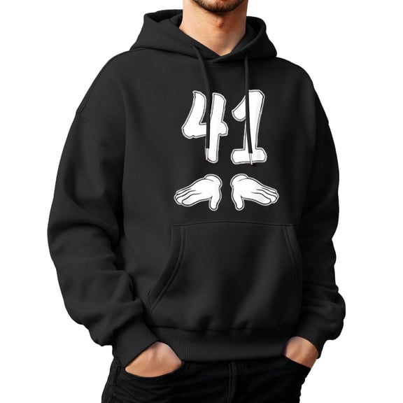 KHONTS 41 Graphic Hoodies for Men Funny Forty One Meme Casual Hooded Sweatshirt Long Sleeve Athleitc Pullover Tops Black S