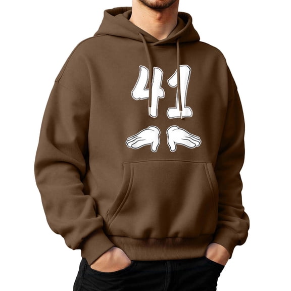 KHONTS 41 Graphic Hoodies for Men Funny Forty One Meme Casual Hooded Sweatshirt Long Sleeve Athleitc Pullover Tops Coffee XXL