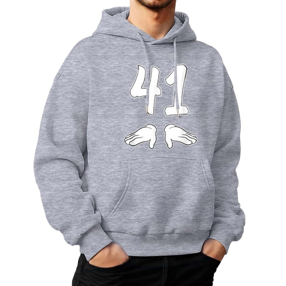 KHONTS 41 Graphic Hoodies for Men Funny Forty One Meme Casual Hooded Sweatshirt Long Sleeve Athleitc Pullover Tops Light Gray XXL
