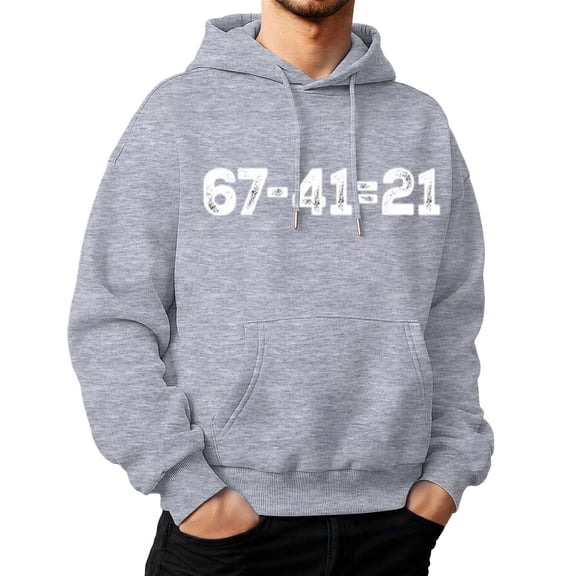 KHONTS 41 Graphic Hoodies for Men Funny Hoodie Forty One Meme Casual Hooded Sweatshirt Long Sleeve Athleitc Pullover Tops Light Gray S